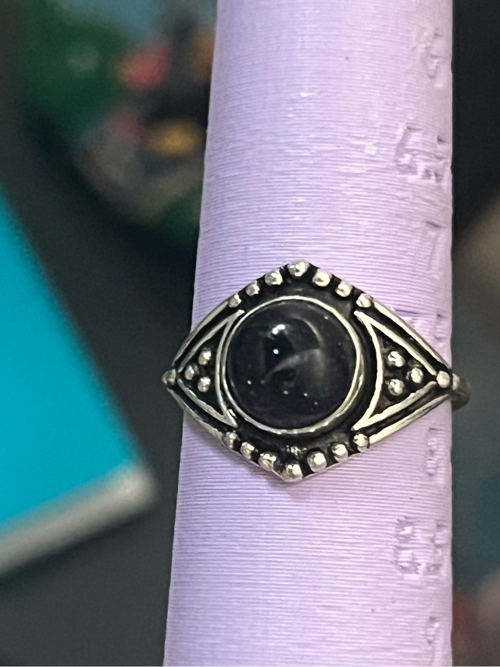 Handmade Silver Blue Goldstone/Sparkle Stone Ring Size 7.5